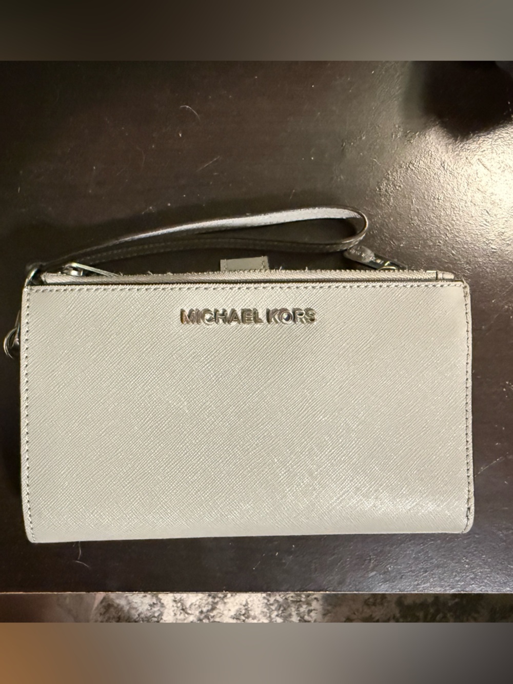 Michael Kors Silver Saffiano Leather Wristlet